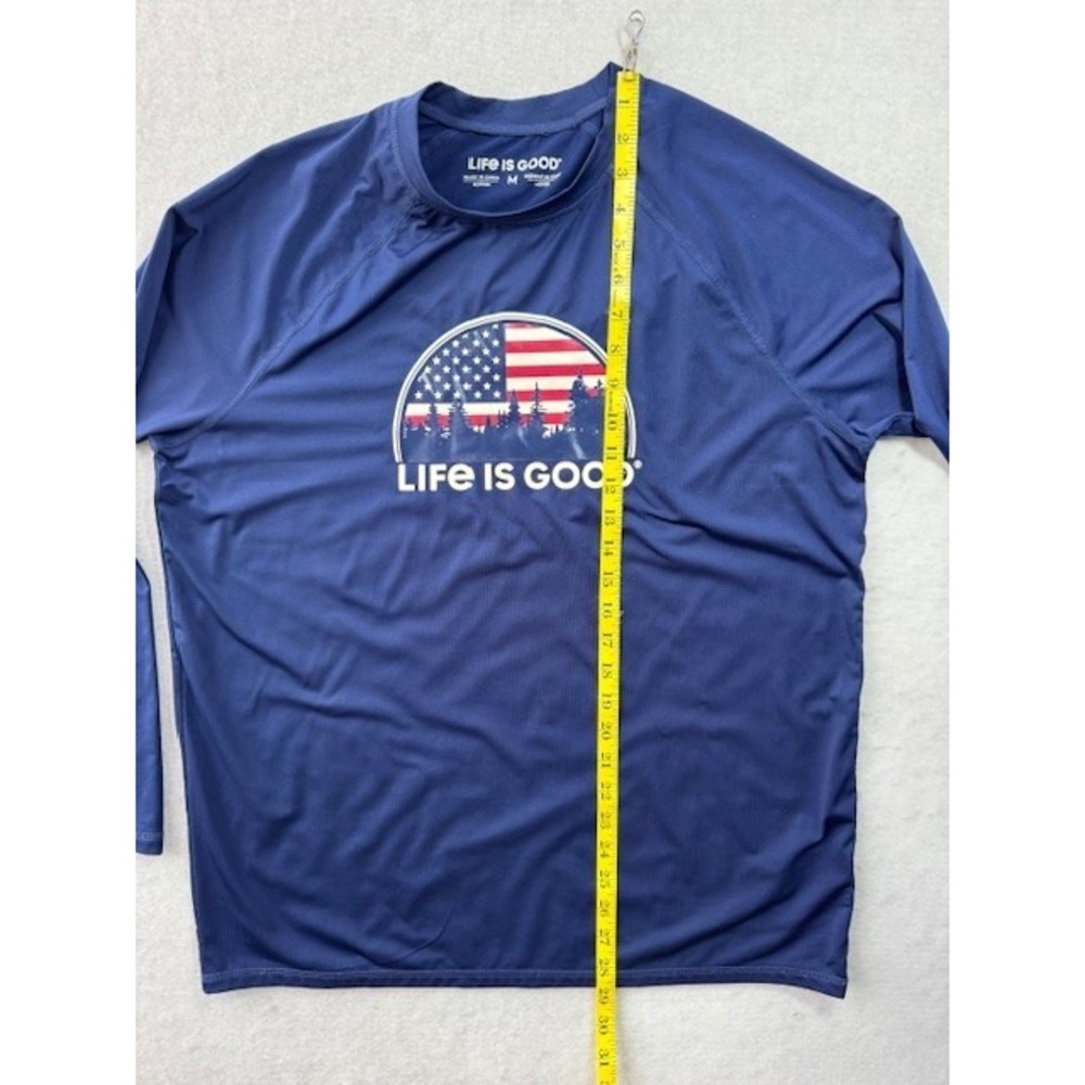 Life Is Good Blue USA Flag Trees Lightweight Long Sleeve Polyester Shirt MED - Picture 5 of 10